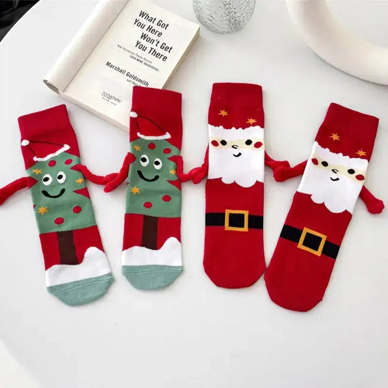 Chaussettes De Noël Magnétiques - 2 Paires Avec Mains Qui S'attirent - Design 3D Amusant - Cadeau Couple Ou Ami