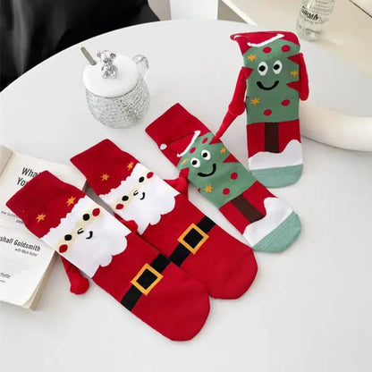Chaussettes magnétiques de Noël rouge et verte avec motifs festifs